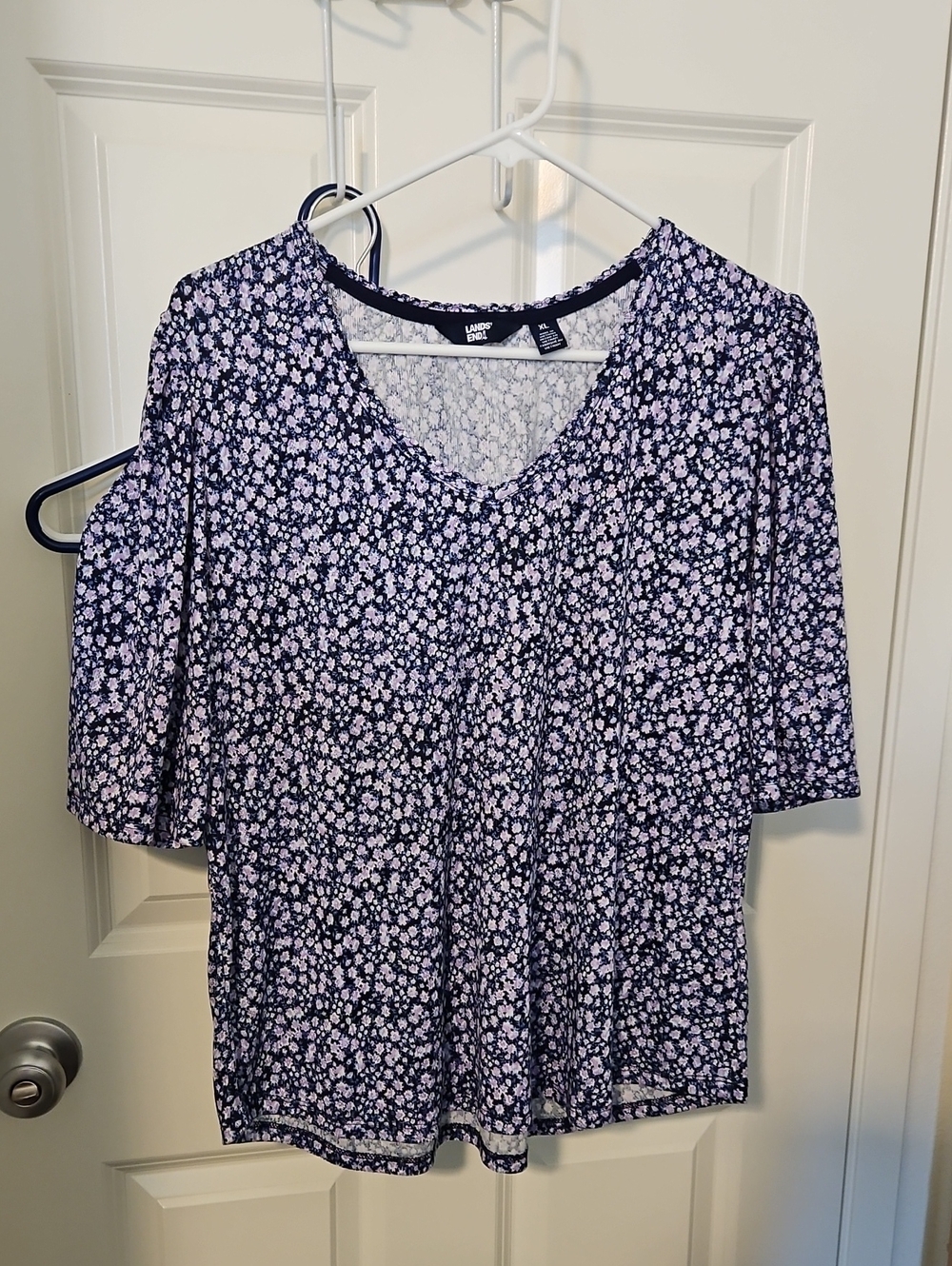 Lands End Navy Floral Blouse